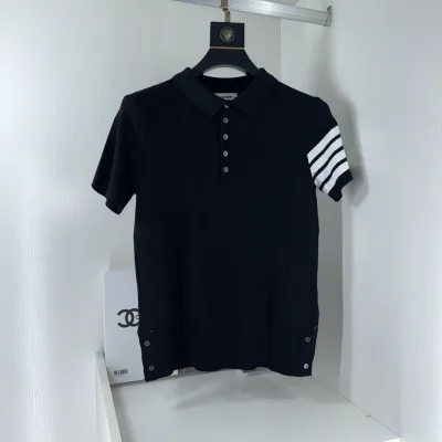 Thom Browne Sweater replica 1:1 Black Knit Vintage Washed Polo