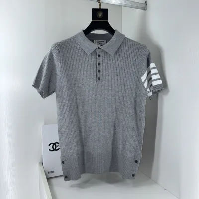 Thom Browne Sweater replica 1:1 Grey Knit Vintage Washed Polo