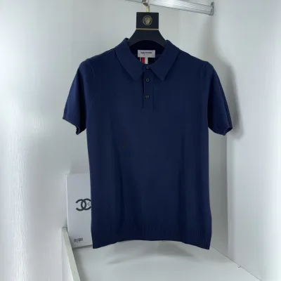 Thom Browne Sweater replika lyx Blue Knit Vintage Washed Polo