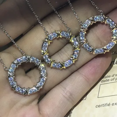 Tiffany Halsband replika 1:1 Guld Vit Starry Round Cake Cross