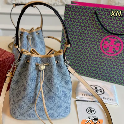 Tory Burch Bucket Bag Replik 1:1 Denim Monogram Retro Folding