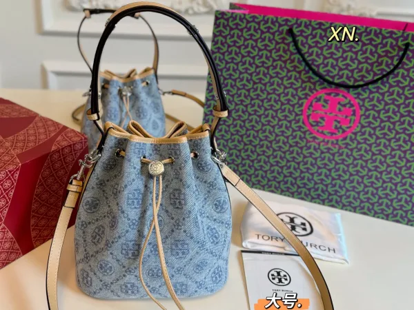Tory Burch Bucket Bag Replik 1:1 Denim Monogram Retro Folding
