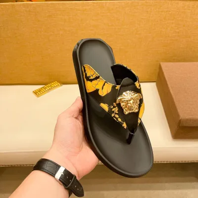 Versace Hausschuhe Replik Luxus Rindsleder Logo Monogramm Casual Classic End