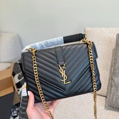 Yves Saint Laurent Messenger Bag Replik Luxus Schwarz Gold Leder