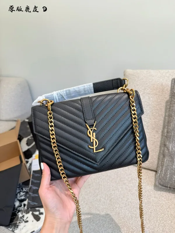 Yves Saint Laurent Messenger Bag Replik Luxus Schwarz Gold Leder