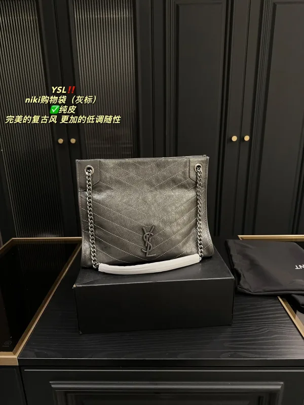 Yves Saint Laurent Einkaufstasche Replik Super Klon Schwarzes Leder