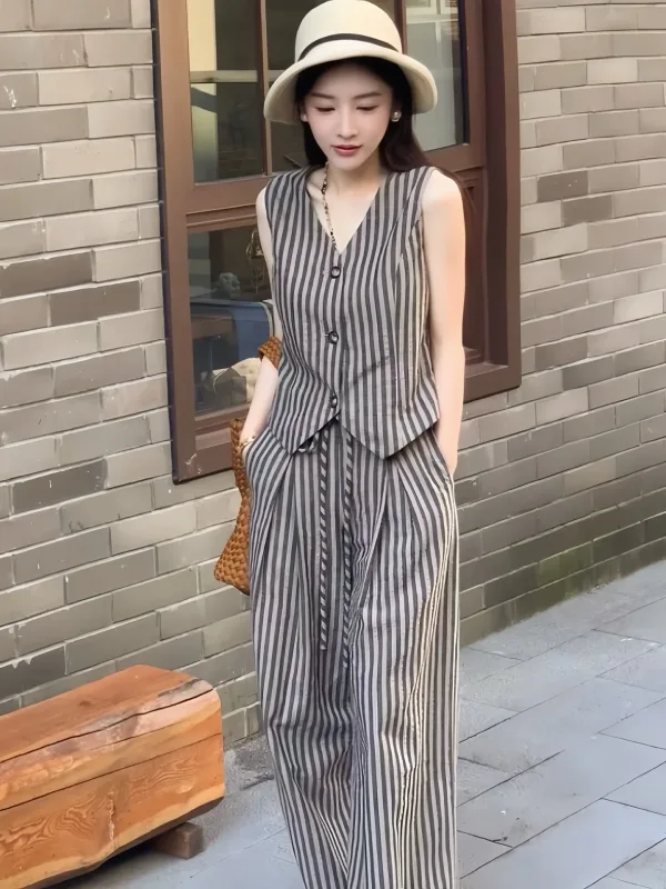 Yves Saint Laurent Dam Byxor replika 1:1 Linne Randig Snygg