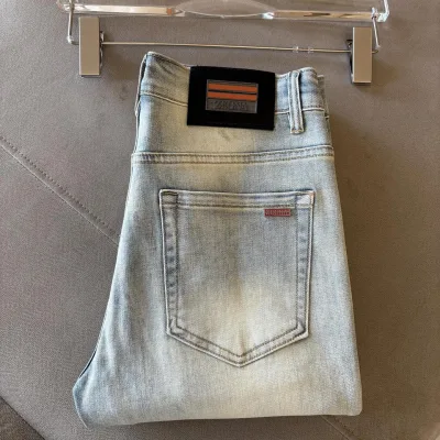 Zegna Jeans replika lyx Denim Washed Broderi Logotyp Snyggt par